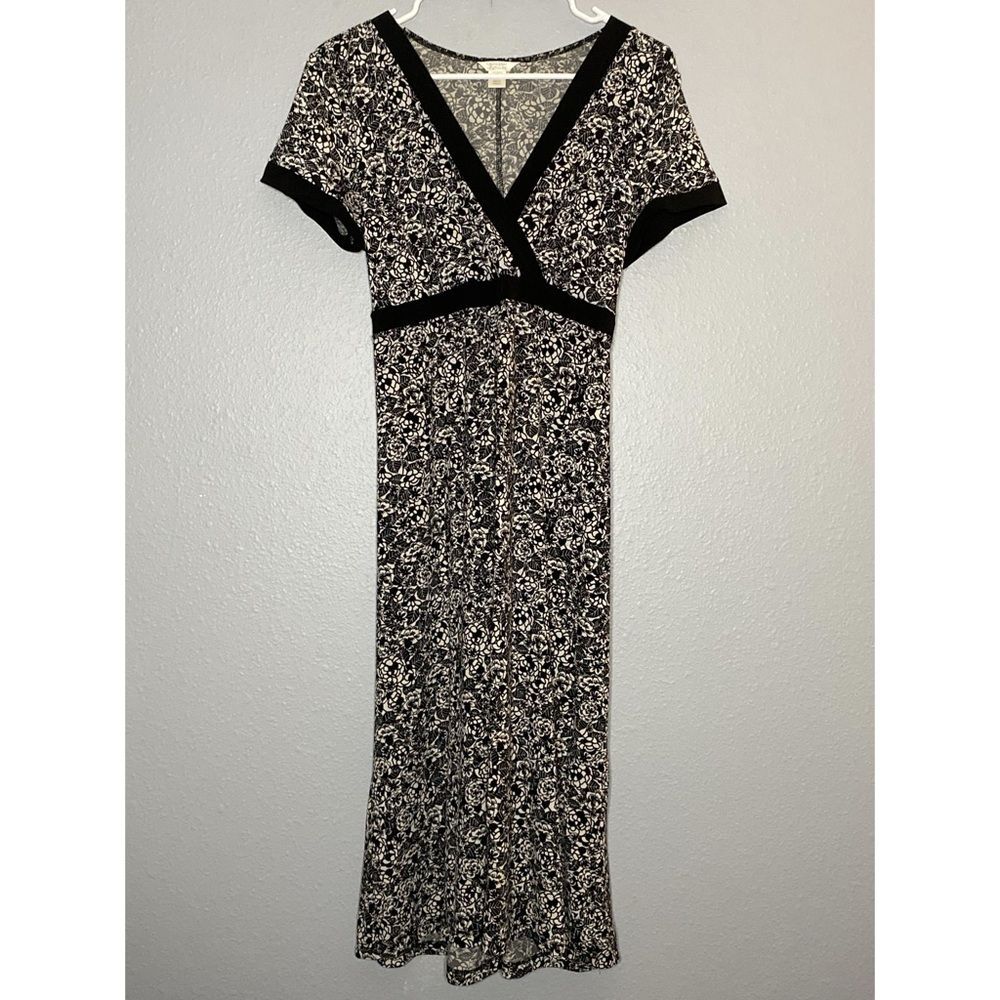 Christopher & Banks Short Sleeve Floral Black & White Tie Back Maxi Dress Size M